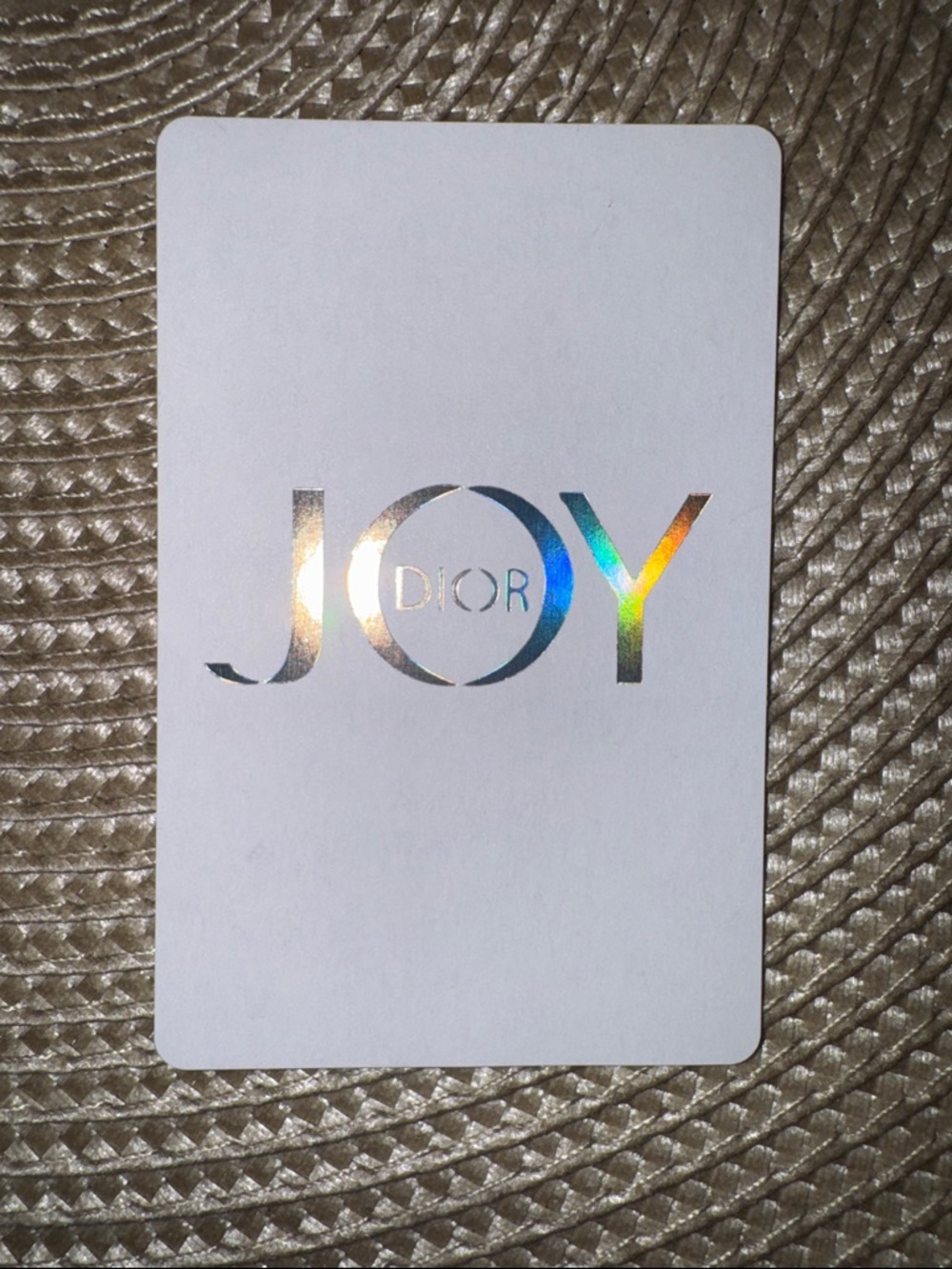 Dior JOY Card with Holographic Rainbow Logo on White